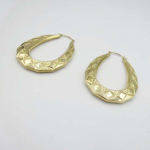 9ct Yellow Gold Geometric Oval Hoop Earrings 30mm