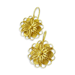 21ct Yellow Gold Filigree Flower Drop Earrings