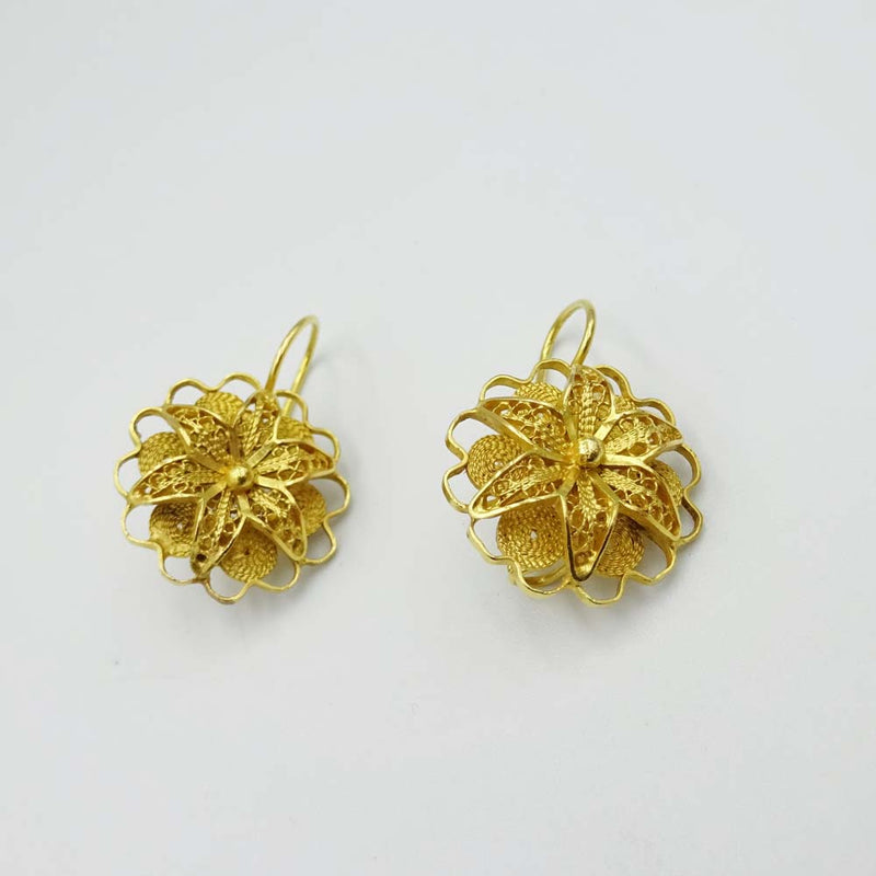 21ct Yellow Gold Filigree Flower Drop Earrings