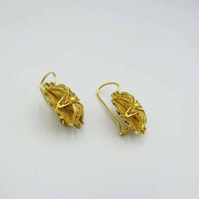 21ct Yellow Gold Filigree Flower Drop Earrings