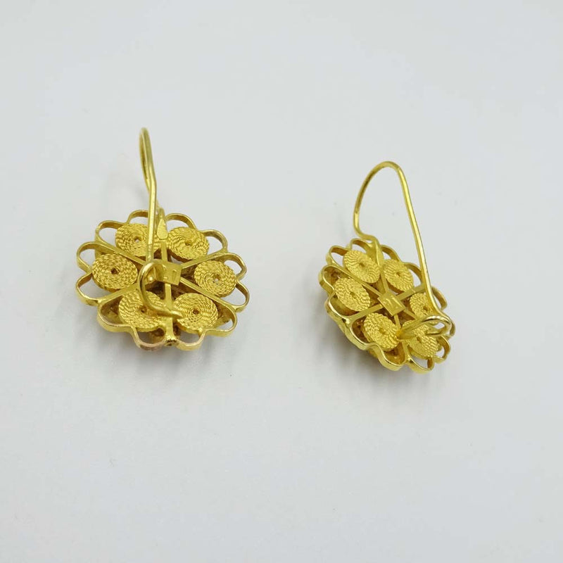 21ct Yellow Gold Filigree Flower Drop Earrings