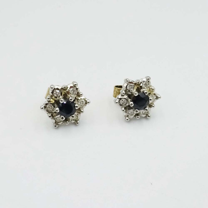 9ct Yellow Gold Sapphire and Cubic Zirconia Stud Earrings