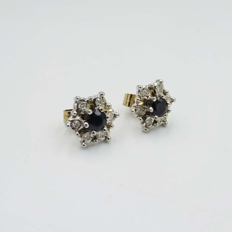 9ct Yellow Gold Sapphire and Cubic Zirconia Stud Earrings