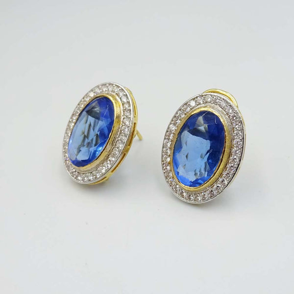 18ct Yellow Gold Oval Synthetic Sapphire Earrings
