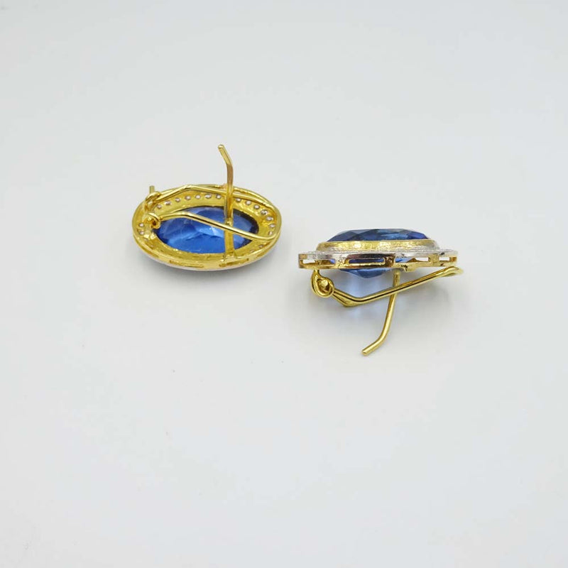 18ct Yellow Gold Oval Synthetic Sapphire Earrings