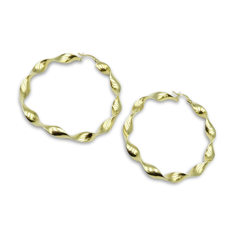 14ct Yellow Gold Large Twist Hoop Earrings 60mm