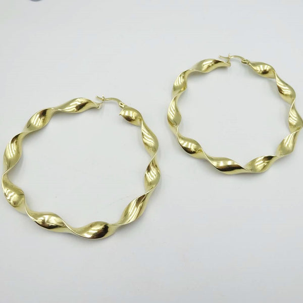 14ct Yellow Gold Large Twist Hoop Earrings 60mm