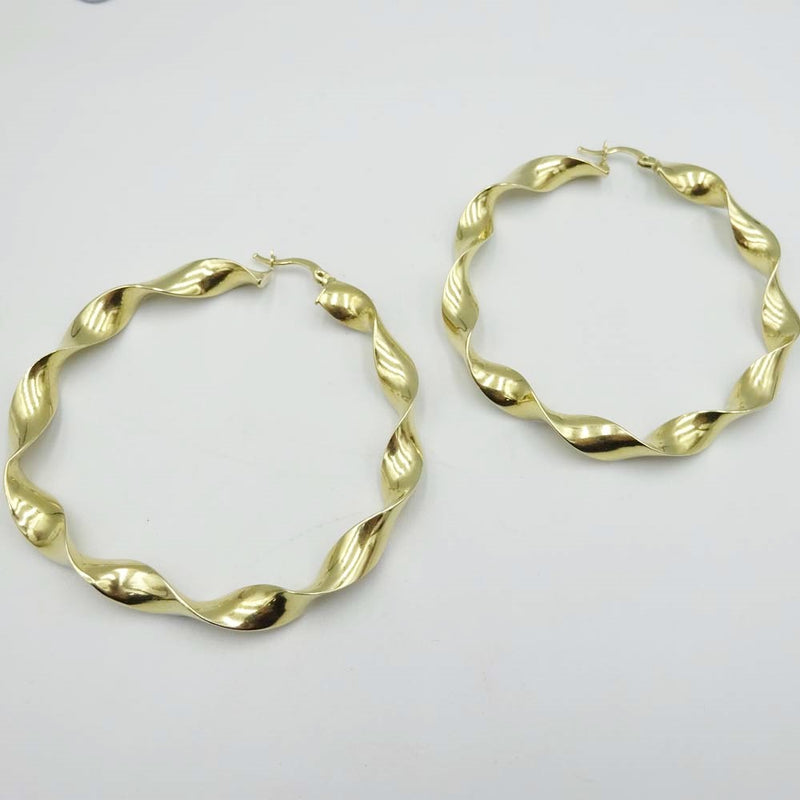 14ct Yellow Gold Large Twist Hoop Earrings 60mm