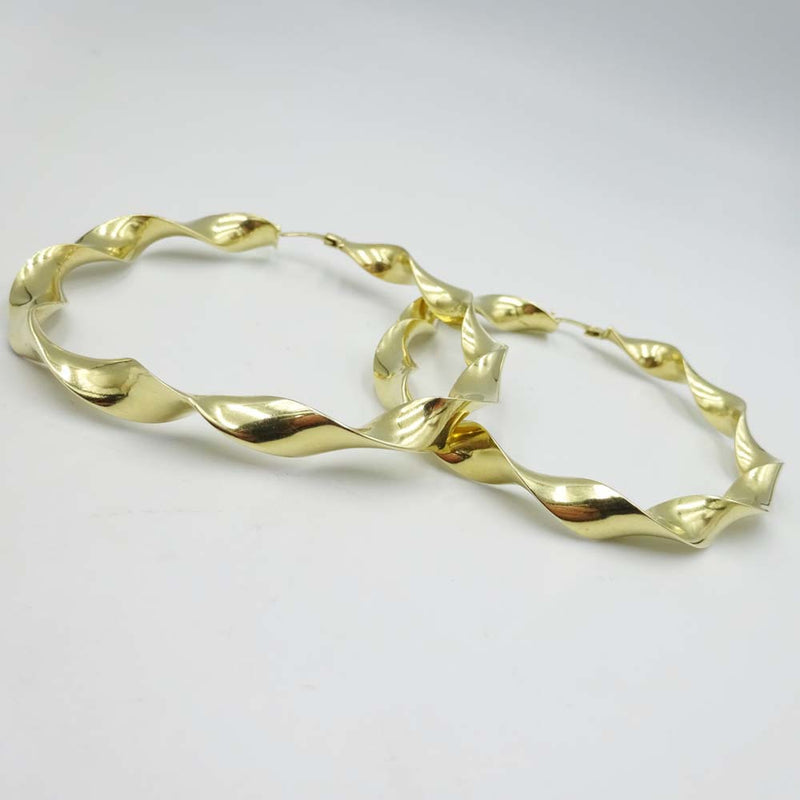 14ct Yellow Gold Large Twist Hoop Earrings 60mm