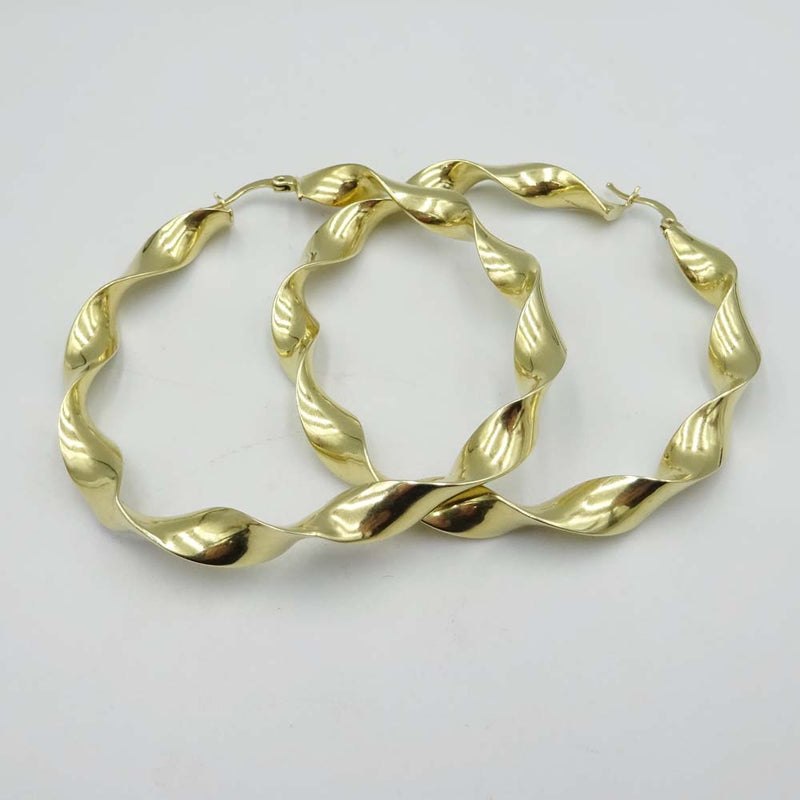 14ct Yellow Gold Large Twist Hoop Earrings 60mm