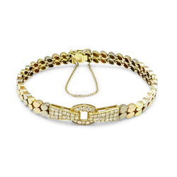 18ct Yellow Gold 3 Colour Diamond Bracelet 0.90ct 6.5"