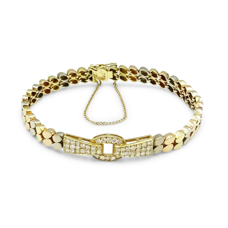 18ct Yellow Gold 3 Colour Diamond Bracelet 0.90ct 6.5"