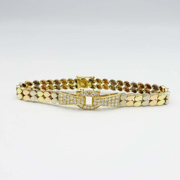 18ct Yellow Gold 3 Colour Diamond Bracelet 0.90ct 6.5"