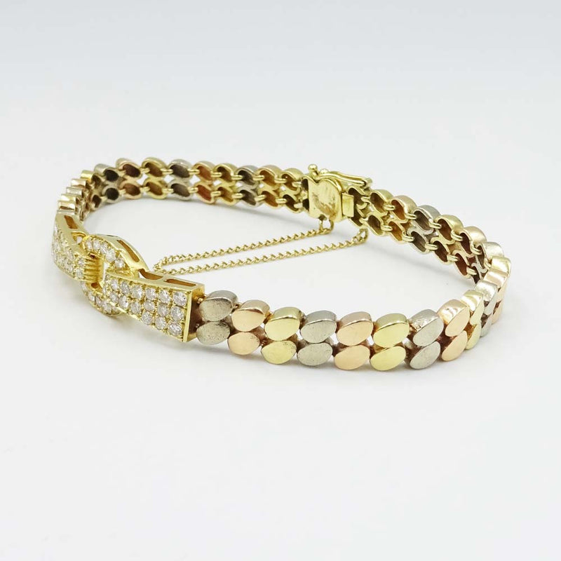 18ct Yellow Gold 3 Colour Diamond Bracelet 0.90ct 6.5"