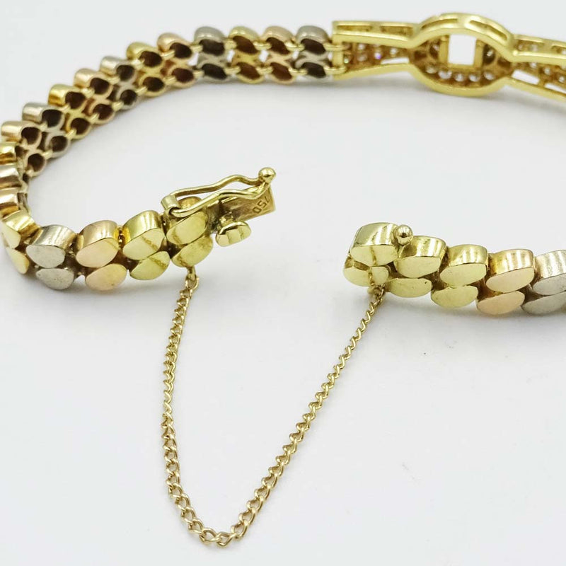 18ct Yellow Gold 3 Colour Diamond Bracelet 0.90ct 6.5"