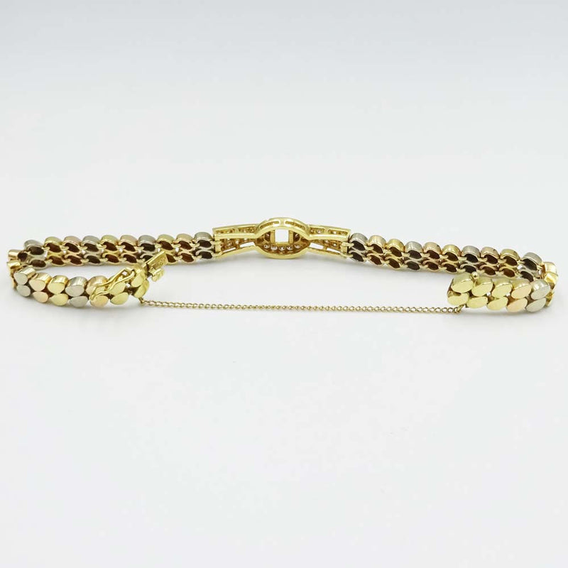 18ct Yellow Gold 3 Colour Diamond Bracelet 0.90ct 6.5"