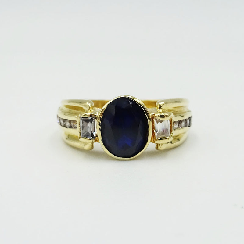 18ct Yellow Gold Oval Blue Stone & Cubic Zirconia Ring 5.4g - Richard Miles Jewellers
