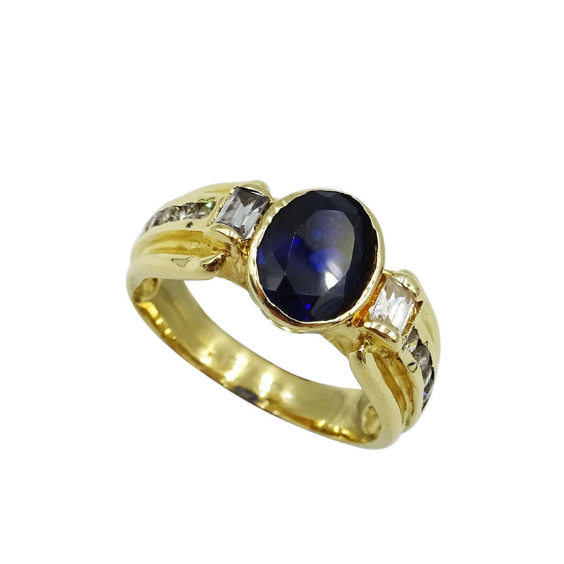 18ct Yellow Gold Oval Blue Stone & Cubic Zirconia Ring 5.4g - Richard Miles Jewellers