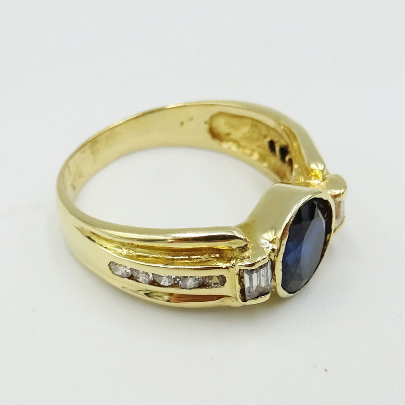 18ct Yellow Gold Oval Blue Stone & Cubic Zirconia Ring 5.4g - Richard Miles Jewellers