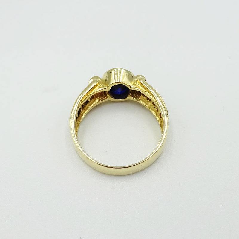 18ct Yellow Gold Oval Blue Stone & Cubic Zirconia Ring 5.4g - Richard Miles Jewellers