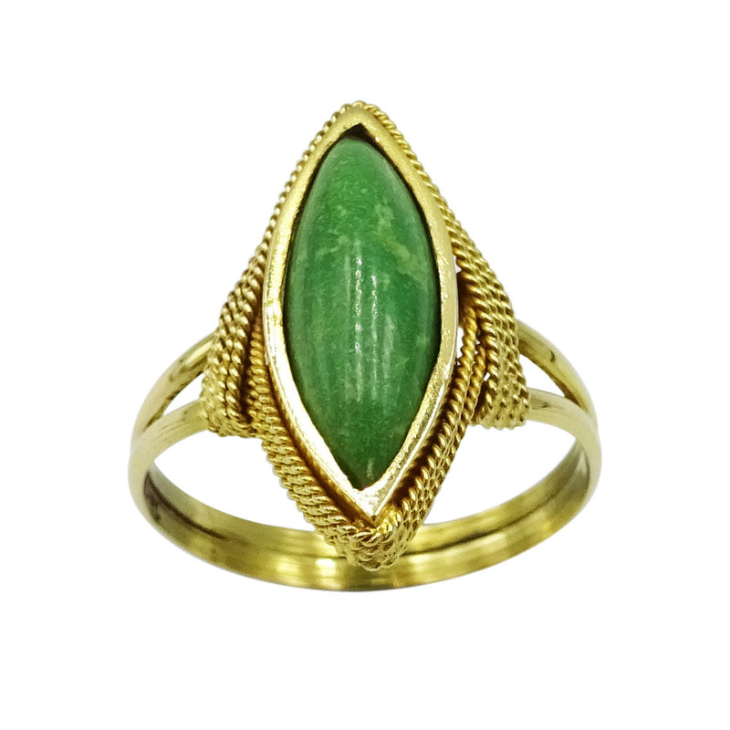 18ct Yellow Gold Green Stone Marquise Ring Size U 1/2 - Richard Miles Jewellers
