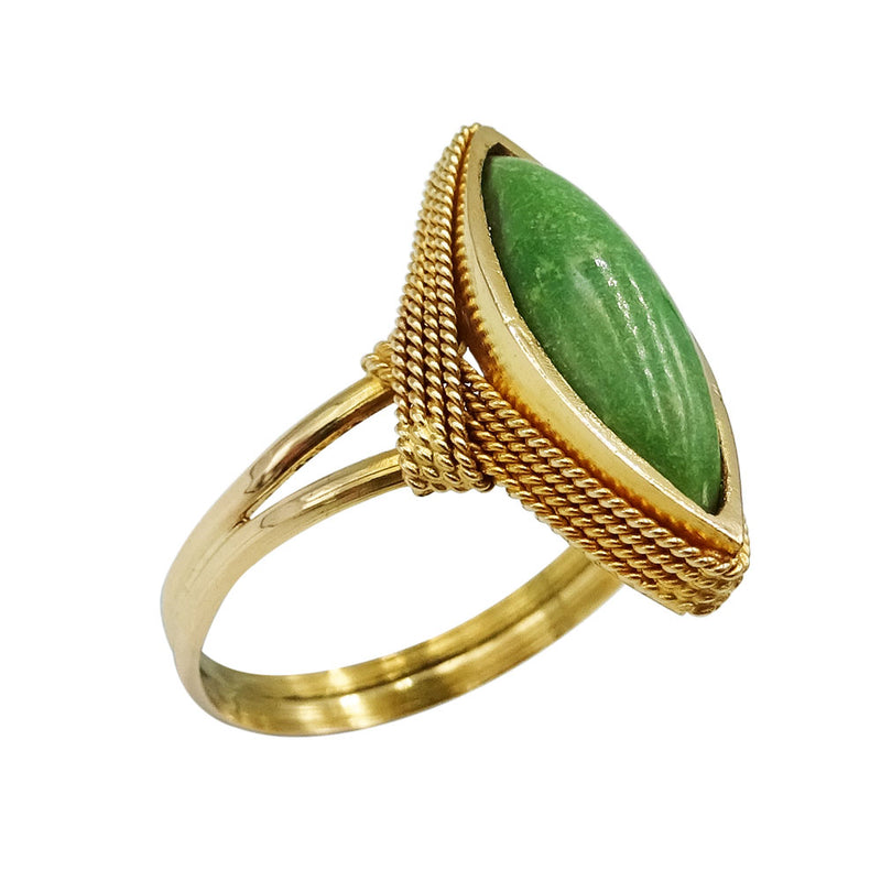 18ct Yellow Gold Green Stone Marquise Ring Size U 1/2 - Richard Miles Jewellers
