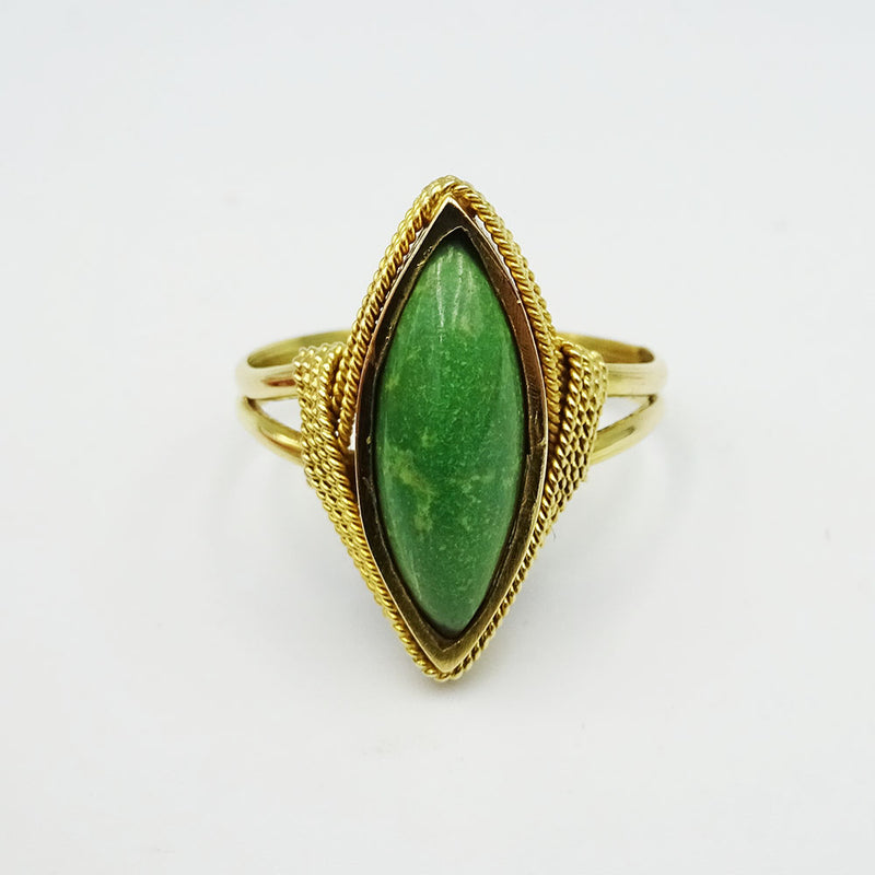 18ct Yellow Gold Green Stone Marquise Ring Size U 1/2 - Richard Miles Jewellers