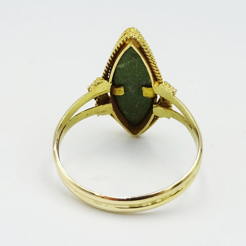 18ct Yellow Gold Green Stone Marquise Ring Size U 1/2 - Richard Miles Jewellers