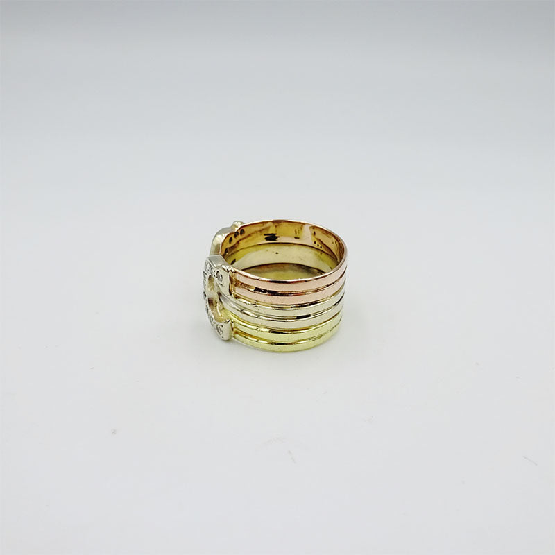 18ct 3 Colour Yellow Rose White Gold Fancy CZ Horse Shoe Ring Size N 1/2 6.1g - Richard Miles Jewellers