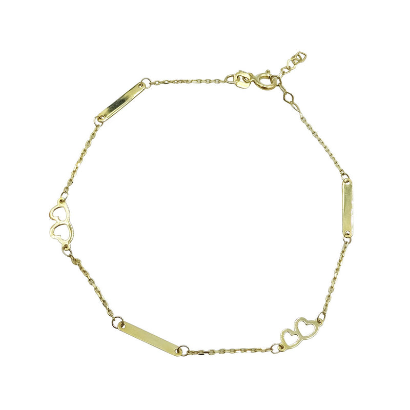 333  Yellow Gold Fine Dainty Heart Chain Bracelet 7.5" - Richard Miles Jewellers