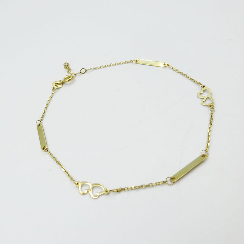 333  Yellow Gold Fine Dainty Heart Chain Bracelet 7.5" - Richard Miles Jewellers