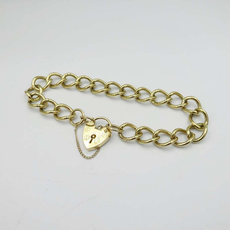 9ct Yellow Gold Heart Lock Bracelet 8"