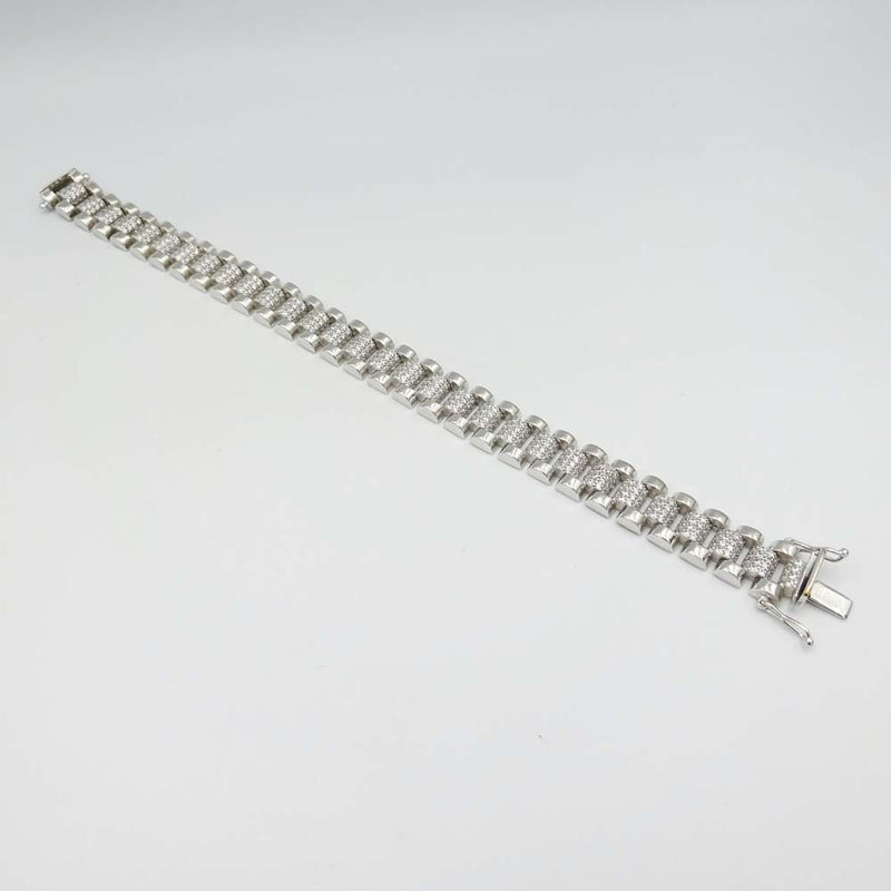 9ct White Gold and Cubic Zirconia Articulated Bar Link Bracelet 7"