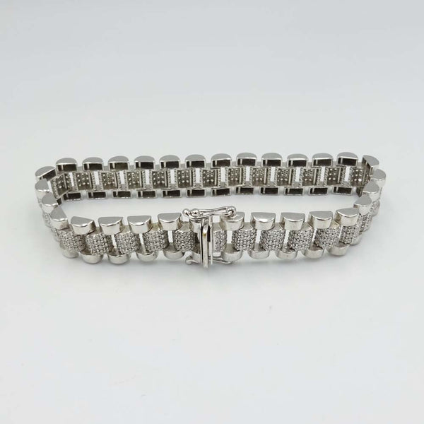 9ct White Gold and Cubic Zirconia Articulated Bar Link Bracelet 7"