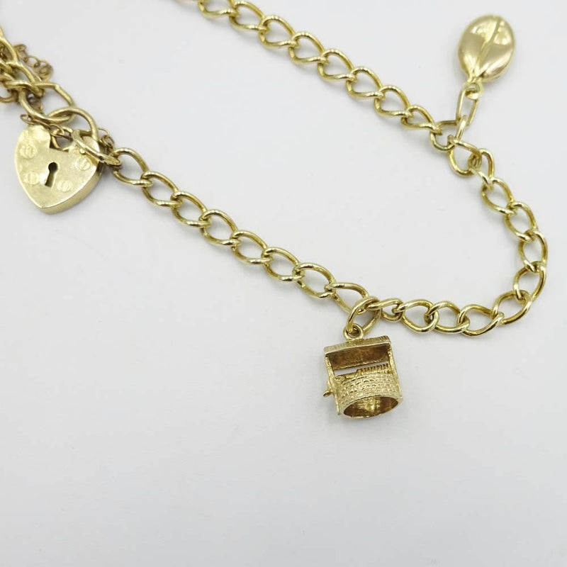 9ct Yellow Gold Vintage Charm Gate Bracelet 7"