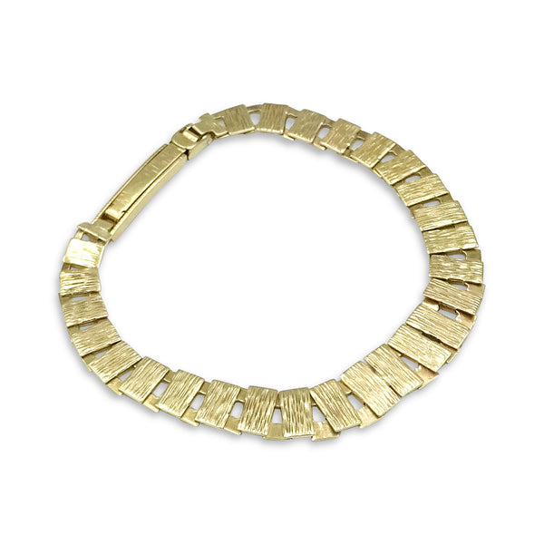 9ct Yellow Gold Treebark Bar Link Bracelet 7"