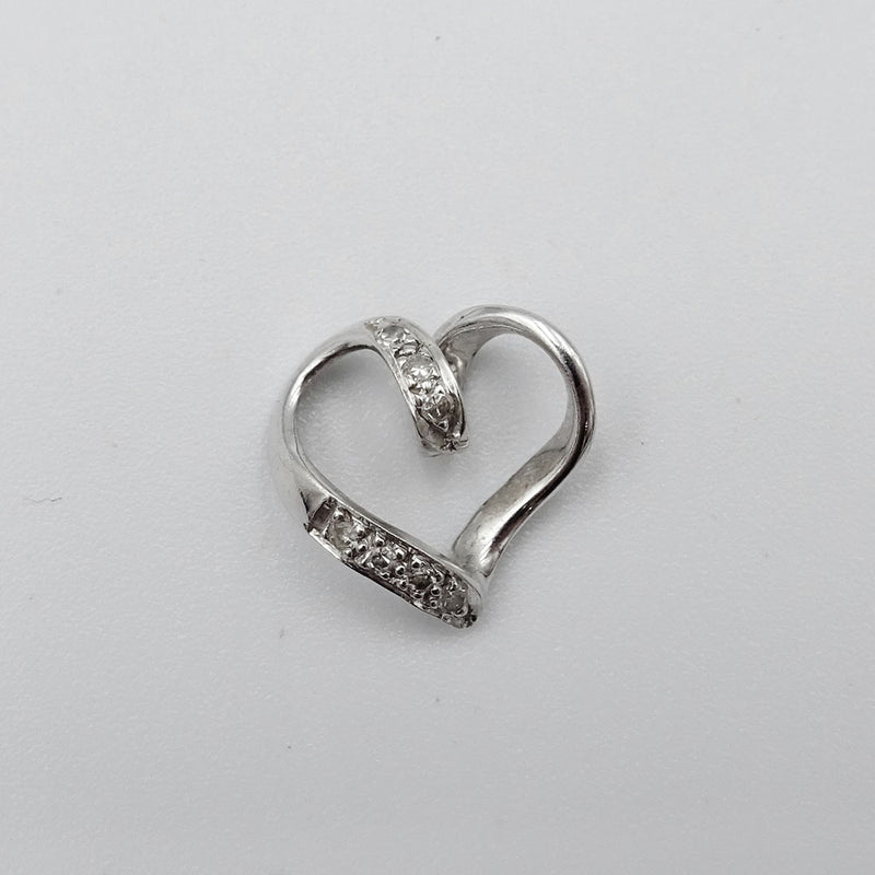9ct White Gold 375 Stamped 0.05ct Diamond Swirl Heart Ladies Pendant 12mm - Richard Miles Jewellers