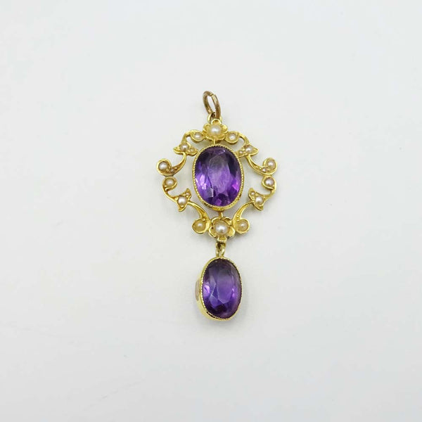 15ct Yellow Gold Amethyst and Pearl Pendant