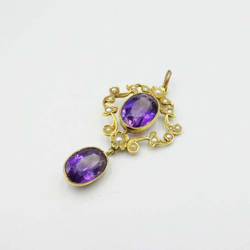 15ct Yellow Gold Amethyst and Pearl Pendant