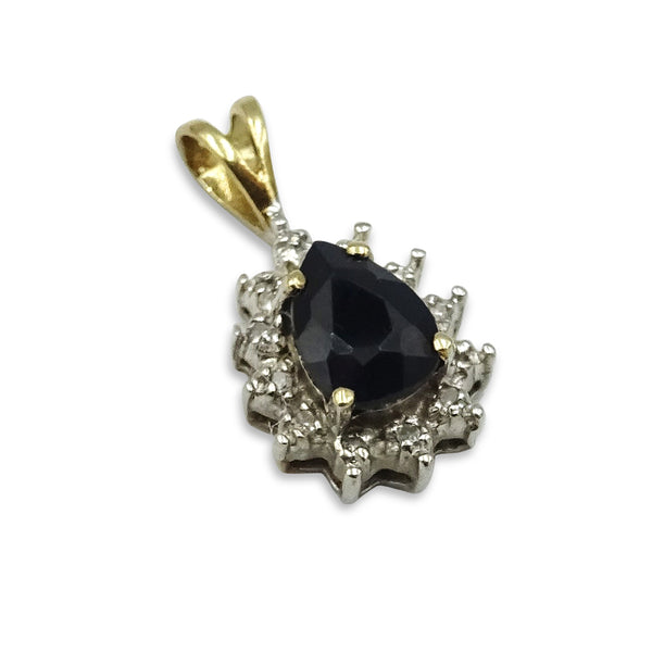 9ct Yellow Gold Sapphire and Diamond Teardrop Pendant