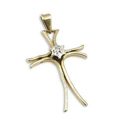9ct Yellow Gold Fluted Cross Pendant with Small Diamond