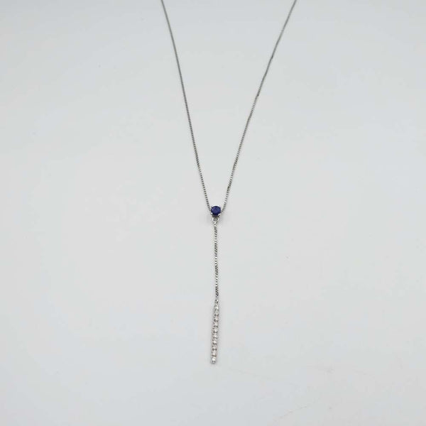 18ct White Gold Sapphire and Diamond Box Chain Necklace 16"