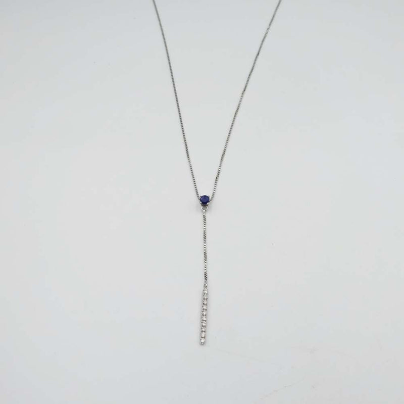 18ct White Gold Sapphire and Diamond Box Chain Necklace 16"