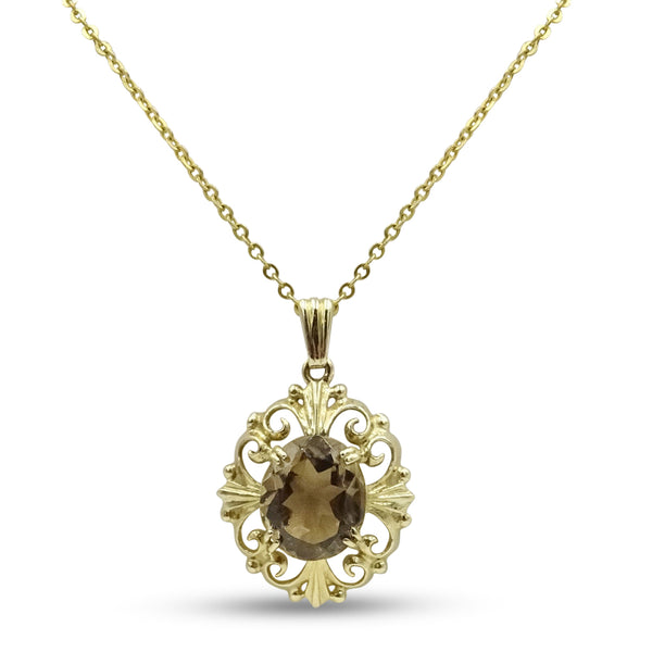 9ct Yellow Gold Smoky Quartz Pendant Necklace 16"