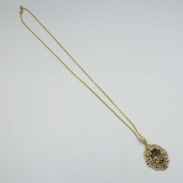 9ct Yellow Gold Smoky Quartz Pendant Necklace 16"