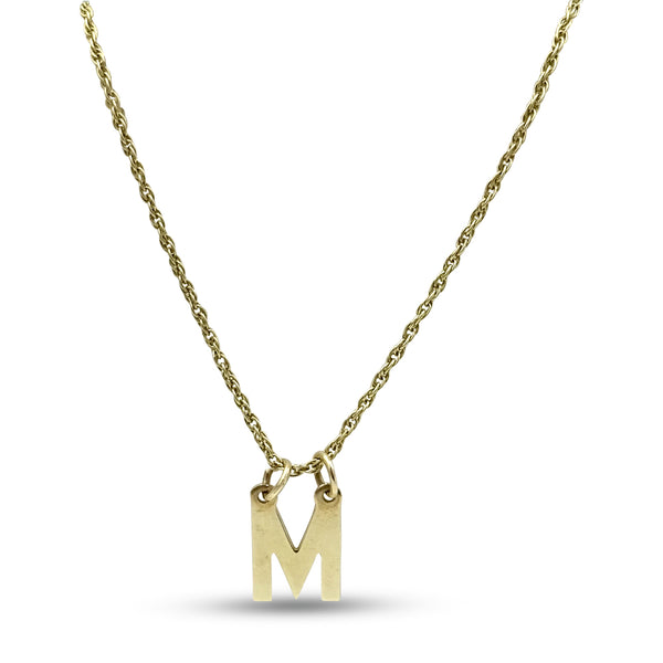 9ct Yellow Gold Initial 'M' Rope Chain Necklace 18"