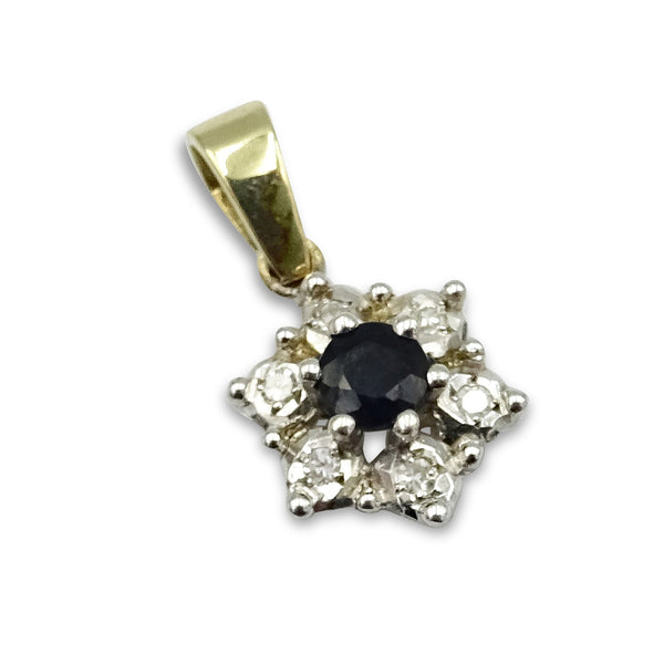 9ct Yellow Gold Sapphire and Cubic Zirconia Cluster Pendant