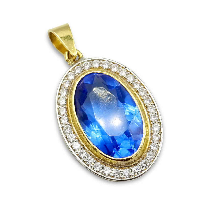 18ct Yellow Gold Oval Synthetic Sapphire Pendant