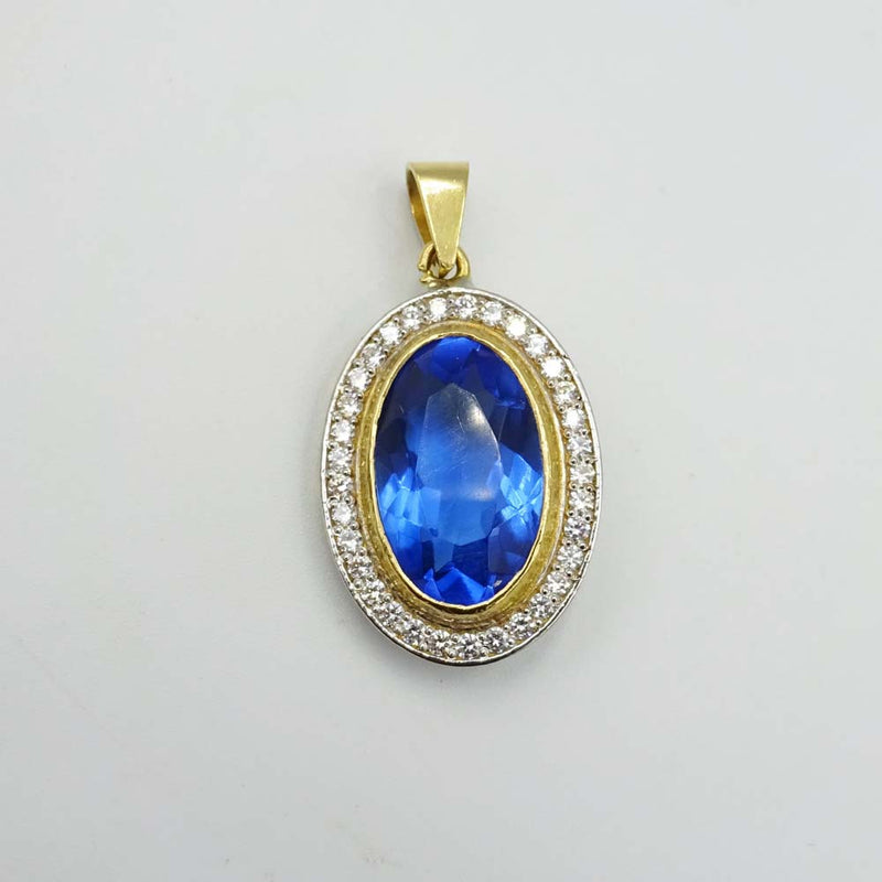 18ct Yellow Gold Oval Synthetic Sapphire Pendant