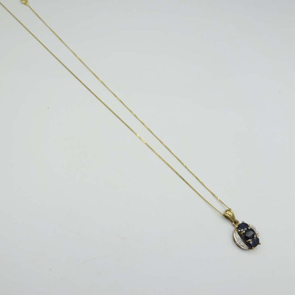 9ct Yellow Gold Sapphire and Diamond Pendant Necklace 18"